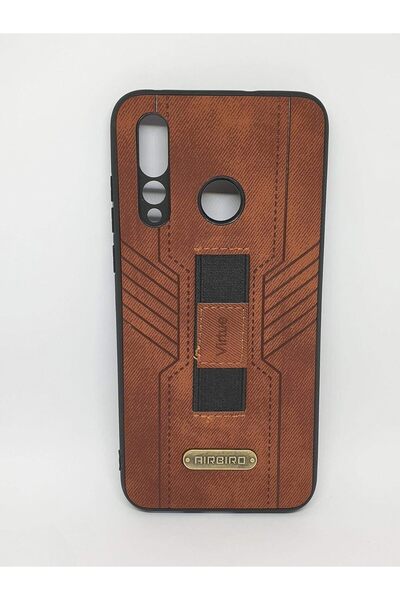 Generic Textured Fabric Back Case with Holder for Huawei Nova 4 - Brown (Cotton)