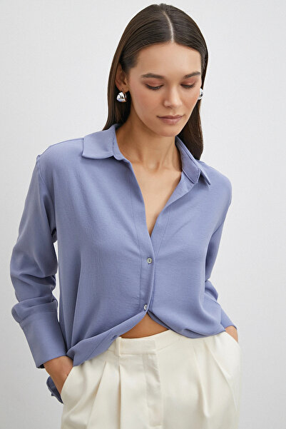 Never more Basic Polyester Shirt Indigo