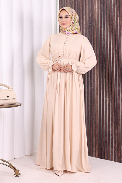 Bym Fashion Button Detail Dress 6055 Stone