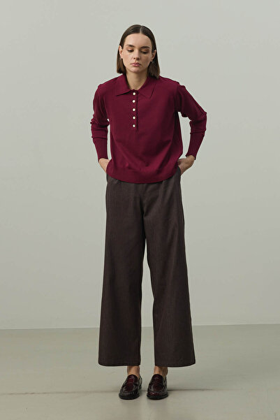 Fahhar Long Sleeve Polo Neck Knitwear Burgundy