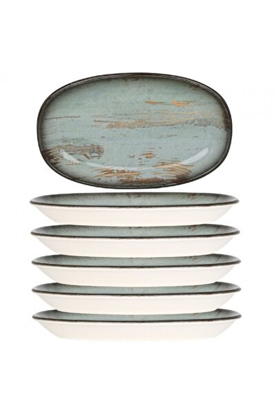 Bonna Set 6 farfurii ovale din portelan MADERA 15x8,5cm