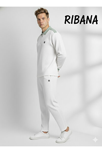 ribana Unisex Printed Pocket Elastic Waist Zippered Shirt Collar Bottom-Top 2-Piece Set