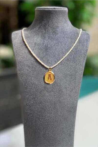NİSERAJEWELLERY İnci Kum Kolye Ve Vintage Harf Kolye Ucu, Harfli Kolye A