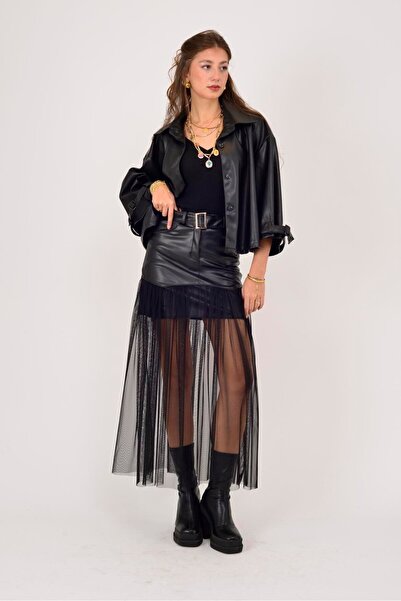 Park Moda 4670 ΦΟΥΣΤΑ ΜΕ ΛΕΠΤΟΜΕΡΗ ΚΟΡΔΟΝΙΑ ΑΠΟ ΤΟΥΛΙ ΚΑΙ ΔΕΡΜΑ