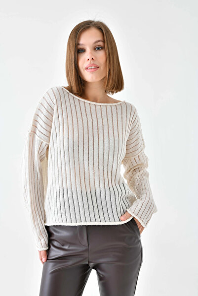 Park Karon Women's Boat Neck Knit Detail Casual Knitwear Sweater