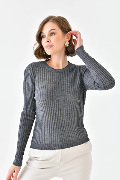 Park Karon Women's Crew Neck Knit Detail Knitwear Sweater