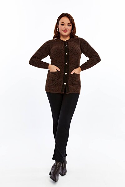 Laden Knitwear Large Size Women's Winter Bearded Soft Mother Cardigan