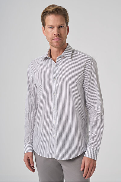 Morven Men's Black Cotton Trend Striped Dynamic Fit Hard Collar Shirt