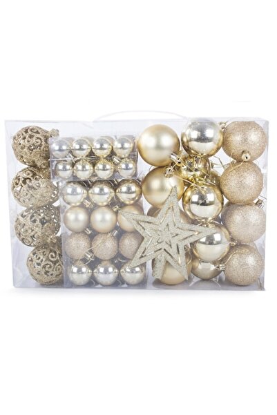 OEM Set de 100 globuri de Crăciun, diverse dimensiuni și modele, aurii
