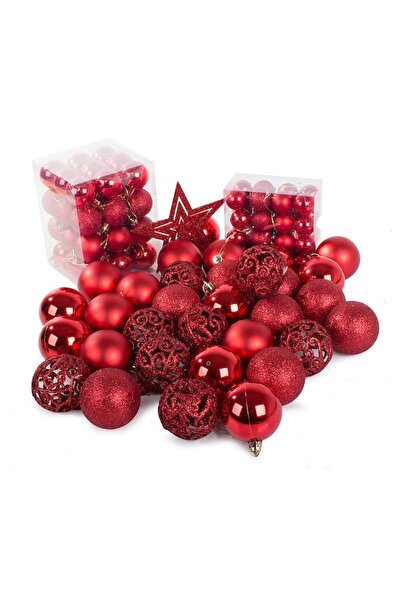 OEM Complete Christmas Decoration Set – 100 Red Baubles in 3 Sizes + Bethlehem Star