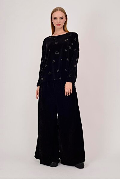 Park Moda 25584 Stone Embroidered Taupe Velvet Blouse