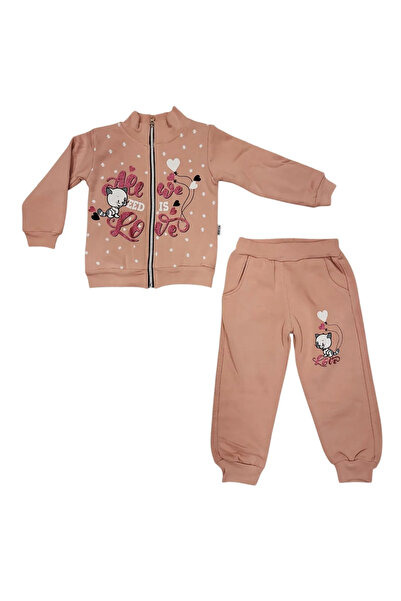 Ravza Girl's Cat Thick Cardigan Set