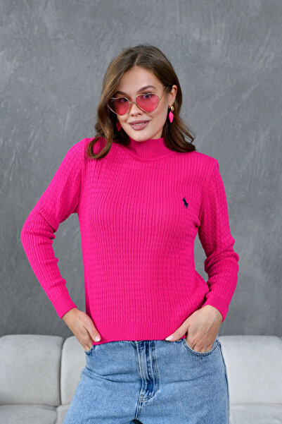 Park Karon Women's Mock Neck Hair Braid Embroidery Detailed Knitwear Sweater