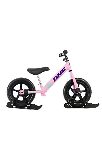 DHS Bicicletă fără pedale RIDE-ON, roz, cu kit de schi inclus