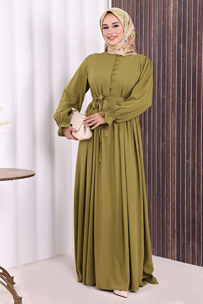 Bym Fashion Button Detail Dress 6055 Oil Green