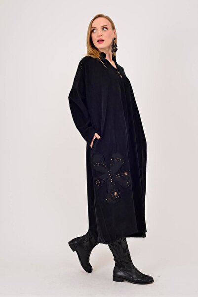 Park Moda 11444 ROCHIE DE CATIFELĂ CU DETALII DE PIELE DE PIELE DE CĂPĂTĂ, CU DETALII DE FLORELE LOVA