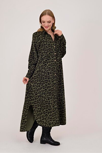 Park Moda 20119 ROCHIE CĂMĂȘĂ DIN CATIFELĂ CU MODEL LEOPARD LOVA