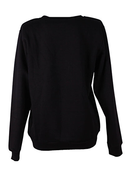 trender 3 İp Ş Fleece-Lined O Neck Black Women's Sweatshirt 26Kl71S95002