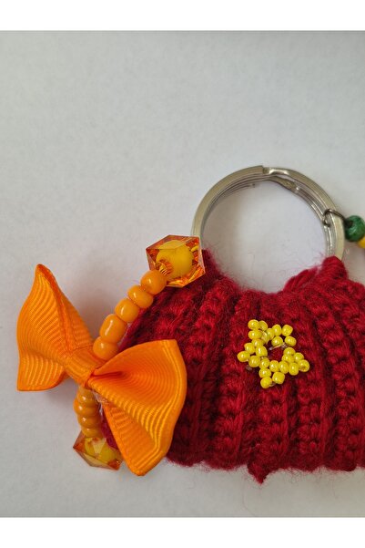 Anka Handmade Hand Knitted Mini Bag Shaped Bag Charm-Red | Unique Design with Colorful Beads