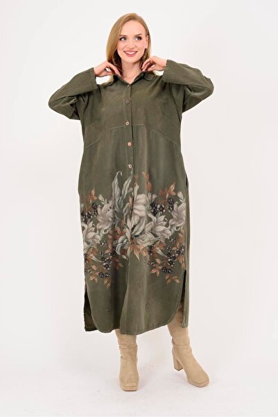 Park Moda 10974 ROCHIE CĂMĂȘĂ DE CATIFELĂ CU MODEL FLORAL LOVA