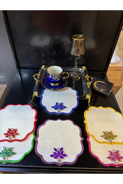 ARS HOME DEKOR Multi-Colored 6-Piece Coffee Presentation Tray Napkin, Cocktail Napkin, Colorful Stone Presentation Holder Napkin