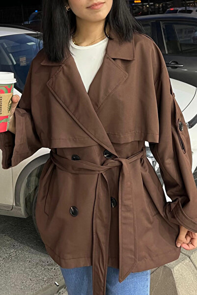 thesunfyre ΓΥΝΑΙΚΕΙΑ καμπαρντίνα με oversized κουμπιά και διπλό πέτο λαιμόκοψη με ζώνη