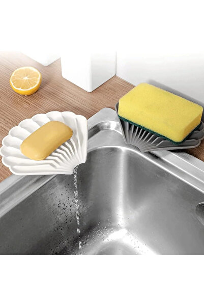 TİNEKE Gray Color Non-Slip Oyster-Shaped Silicone Soap Dish Soap Storage Holder and Portable Soap Holder