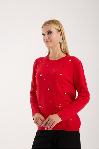 Moda Days Pearl Detailed Crew Neck Knit Blouse