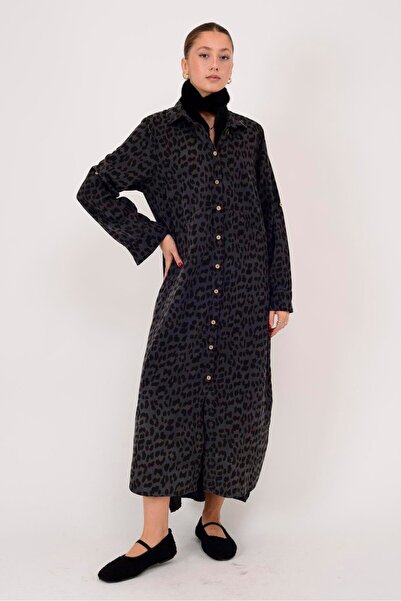 Park Moda 20119 ROCHIE CĂMĂȘĂ DIN CATIFELĂ CU MODEL LEOPARD LOVA