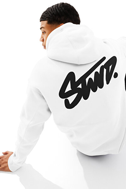 CLASSY.MODA Φούτερ Unisex με τύπωμα με με κουκούλα τσέπες καγκουρό και γράμματα SWND στην πλάτη, με 3 κλωστές O oversized K