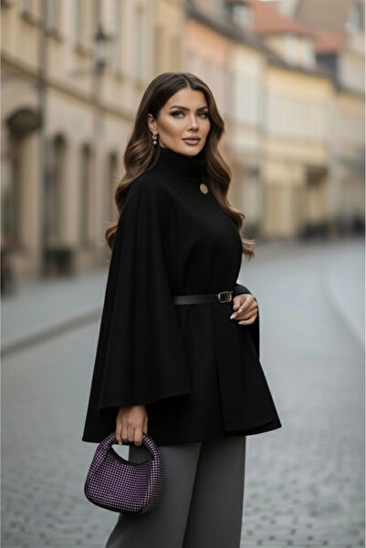 PASTELASTORE Gold Detailed Cashmere Cape Poncho 6100