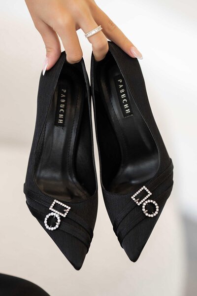 Parponi Miranda Women's Heeled Satin Evening Dress Shoes Black