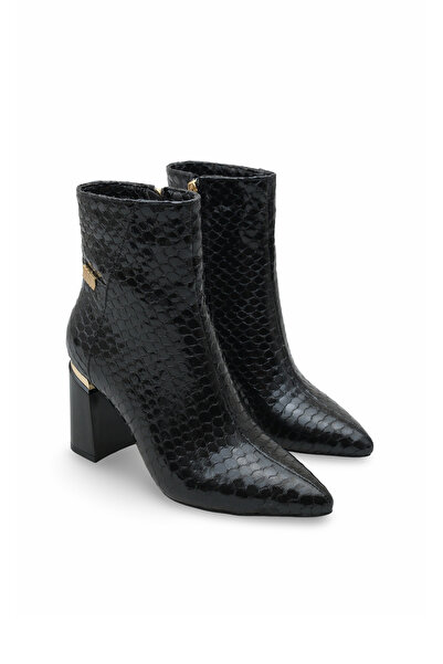 Women Lay-z Γυναικείες μπότες με τακούνι με υφή από δέρμα φιδιού, τακούνι πάχους 8,5 εκ., μοντέρνο μοντέλο με μυτερή μύτη και χρυσή λεπτομέρεια