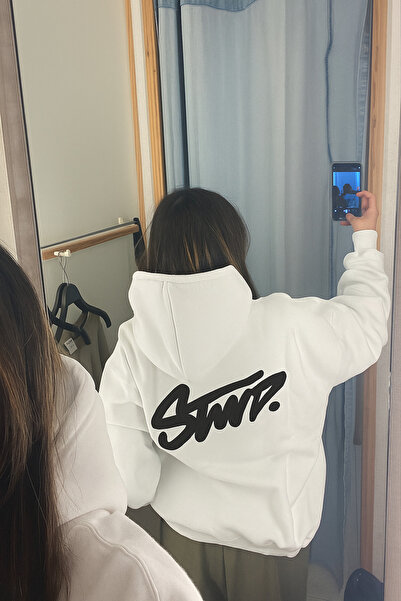 CLASSY.MODA Unisex 3 Thread O Oversized K Hooded Kangaroo Pocket Swnd Written Back B Printed Sweatshirt