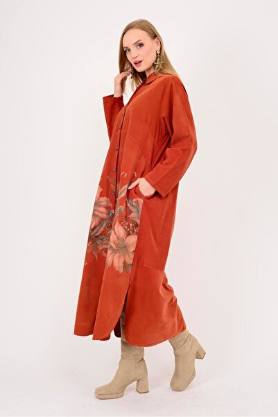 Park Moda 10974 ROCHIE CĂMĂȘĂ DE CATIFELĂ CU MODEL FLORAL LOVA