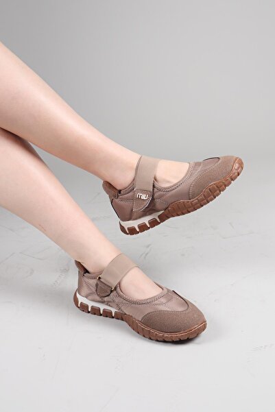 Birikon Madre Velcro Suede Paneled Parachute Ballerina Mink