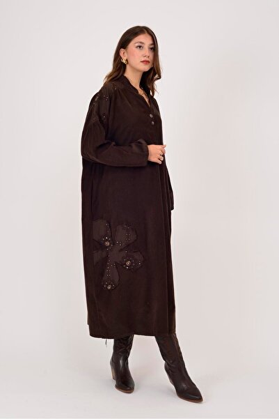 Park Moda 11444 ROCHIE DE CATIFELĂ CU DETALII DE PIELE DE PIELE DE CĂPĂTĂ, CU DETALII DE FLORELE LOVA