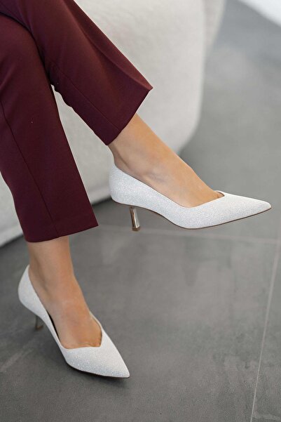 Parponi Γυναικεία βραδινά παπούτσια με τακούνι Ruby από ασημί ύφασμα ασημί