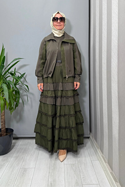 MissWhence Ruffle Detailed Jacket Dress Set Green 38807