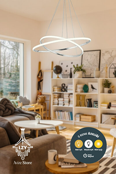 Lzy Avize Store Bernardo 45x35 Büyük Çember Krom Modern Sarkıt Beyaz Işık Led...