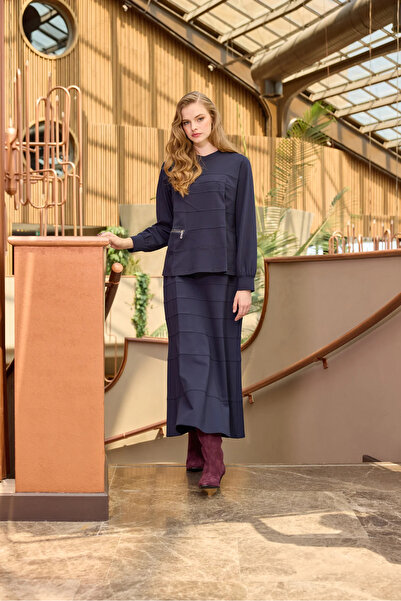 MissWhence Skirted Suit Navy Blue 38006