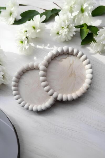 betonmall Concrete Bubble Coaster Set of 2 |   Large Size |   Marble Beige |   Handmade Decorative Coaster