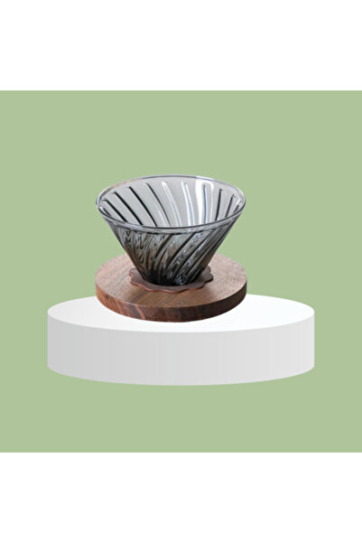 BASATA ROASTERY قمع فلتر قهوة أسود فاخر بقاعدة خشبية