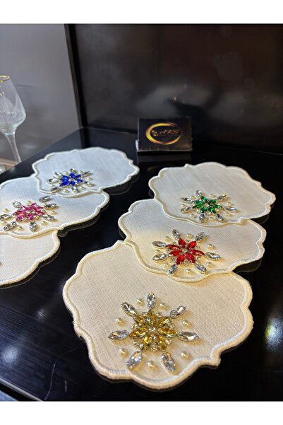 ARS HOME DEKOR Colorful Stone Design 6-Piece Coffee Presentation Napkins, Stone Cocktail Napkins, Presentation Holder, Pearl Napkin