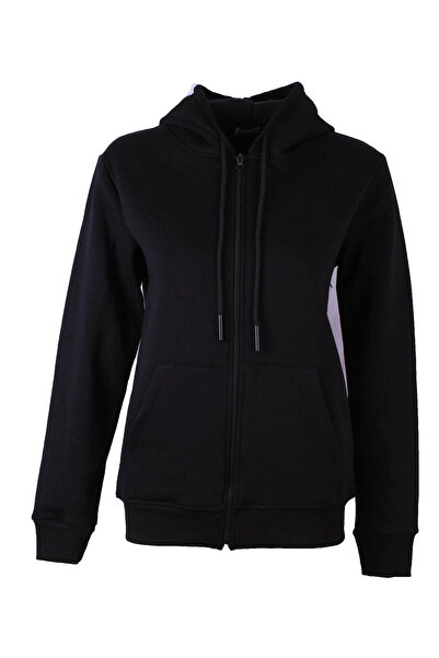 trender 26Kl71S95003 Black Women's Sweatshirt 3 Thread Ş Fleece-Lined Hooded Zippered Kangru