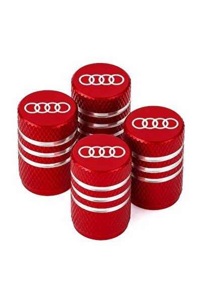 Audi Σετ 4 καπακιών βαλβίδων – Κόκκινο αλουμίνιο με λευκό έμβλημα, γενικής χρ...