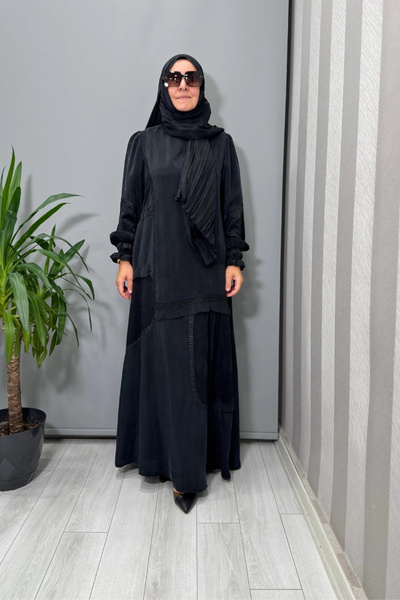MissWhence Shawl Detailed Cupro Silk Dress Black 38818