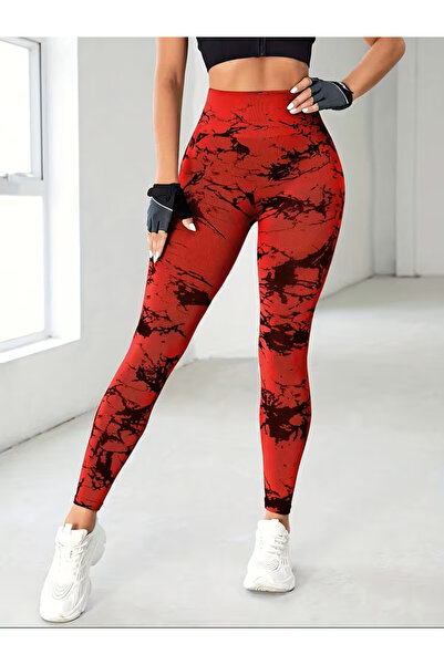 CEDAN Stretchy, Tie-Dye Pattern, Hip-Lifting Exercise Pants, Machine Washable, Sports Style