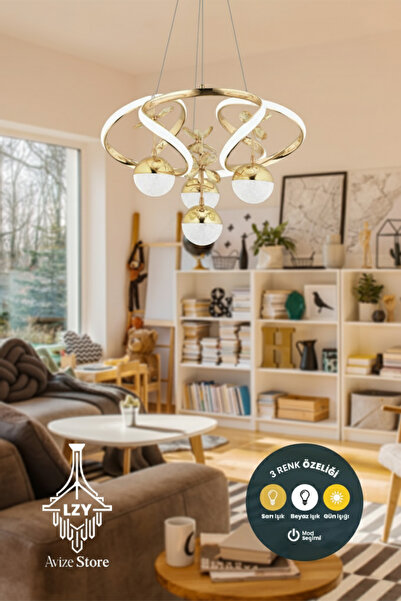 Lzy Avize Store Octavia Kumandalı 3 Renk Işık Özellikli Dimmerli Modern Gold ...