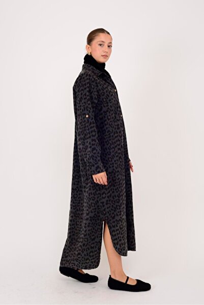 Park Moda 20119 ROCHIE CĂMĂȘĂ DIN CATIFELĂ CU MODEL LEOPARD LOVA